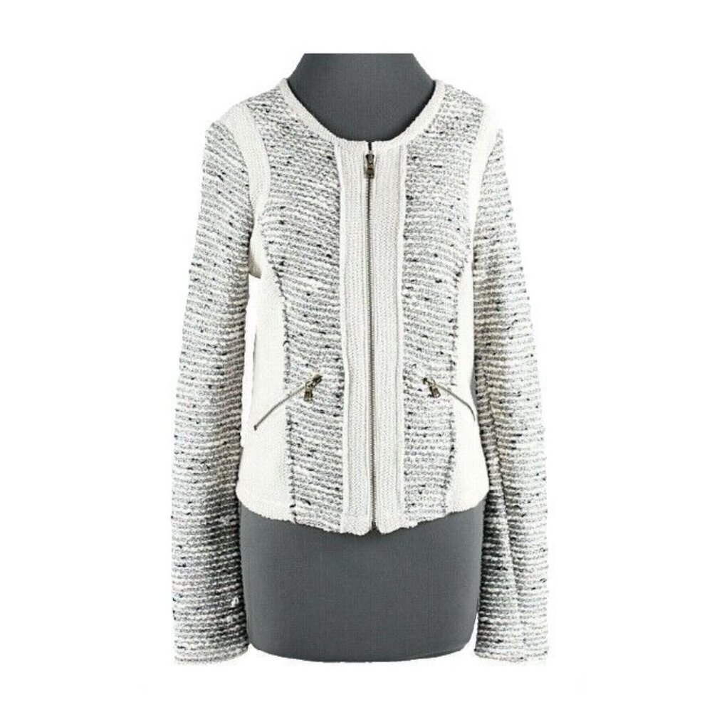 Drew Sz S Ivory Multi Nubby Zip Front Cotton Blend Sweater Knit Blazer Jacket